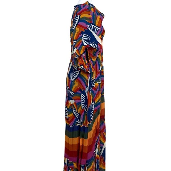 Farm Rio Dress Rainbow Toucan Maxi Puff-Sleeves Abstract-Print Womens Size S - Picture 3 of 10
